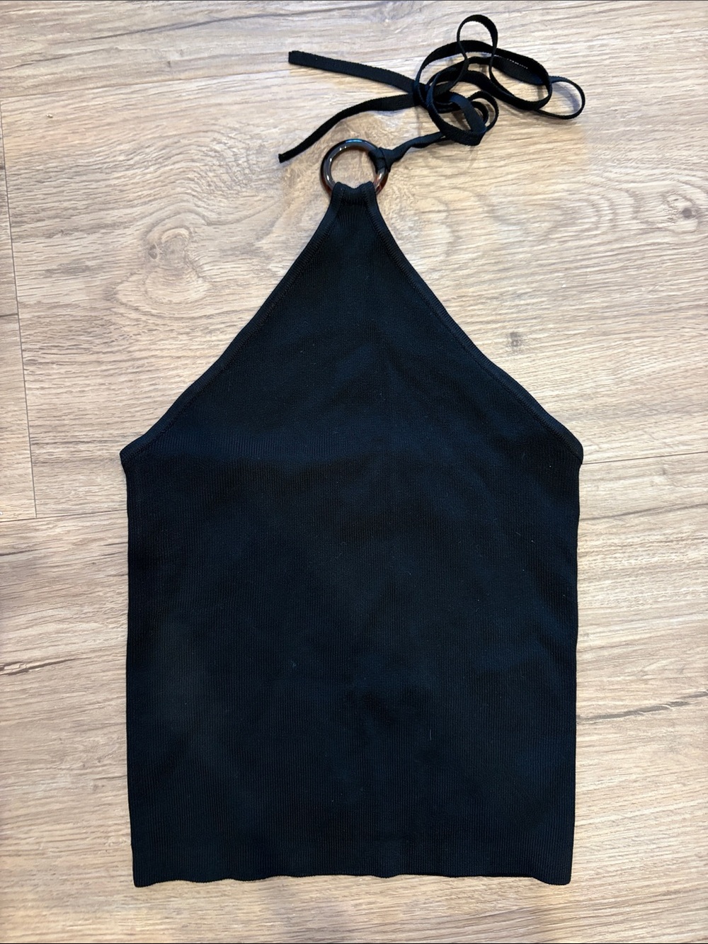 Rails Black Ribbed Halter Top with Tie Ring Detail